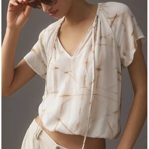 Anthropologie cloth and stone tie-neck peasant top cream brown medium